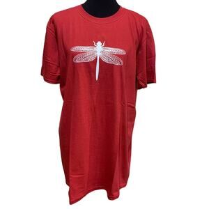 New Hand Printed Mens Large Dragonfly Short Sleeve Soft Cotton Crew Neck Tee